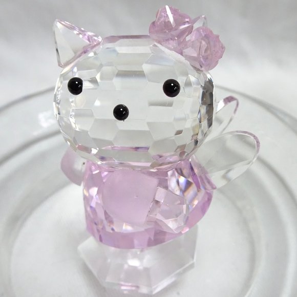 Winged HELLO KITTY Fairy Faceted Crystal Glass Art Figurine Pink Dress Cute Eyes - Picture 2 of 10